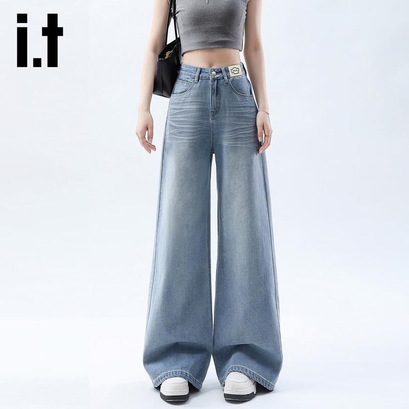 

izzue it Женские выбеленные джинсы с высокой посадкой и широкими штанинами L