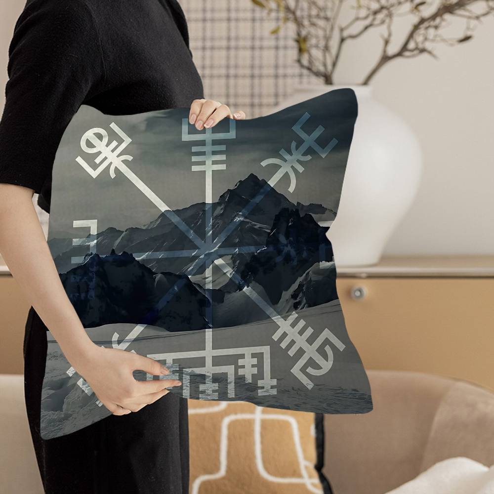 V-Viking Logo V-Vegvisir Luxury Pillow Anime Pillow Sofa Bed Head Pillow Cover Cushion Cover 45X45 Cm Fashion