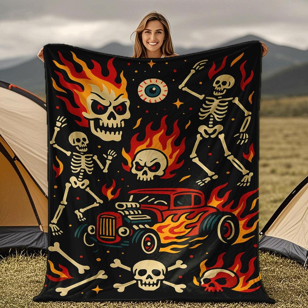 

Skeleton head with flame pattern Blanket Sofa Bed Travel Camping Living Room Office Conditioning Blanket for All Seasons Gifts 75x100cm