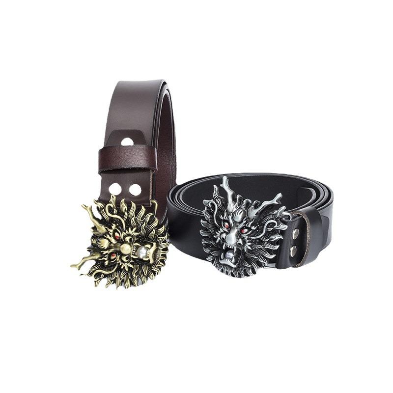 Personalized Men's Cowhide Belt Chinese Dragon Spot Punk Fashion Motorcycle Rider Belt