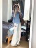 Women's High-Waist Polka Dot Wide-Leg Embroidery Pants - Casual Spring/Summer Straight-Leg, Loose-Fit, Slimming Style.