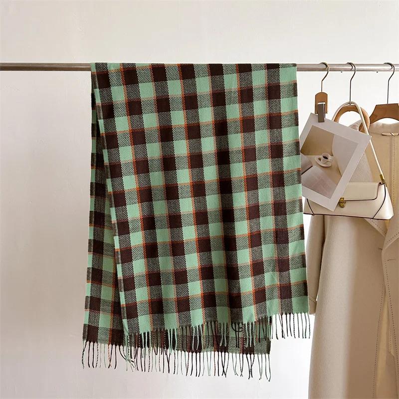Kaschmirimitat Schal Weiblich Männlich Winterschals Koreanisches Karomuster Verdickt Studenten Herbst Unisex Mode Hals Warmer Schal