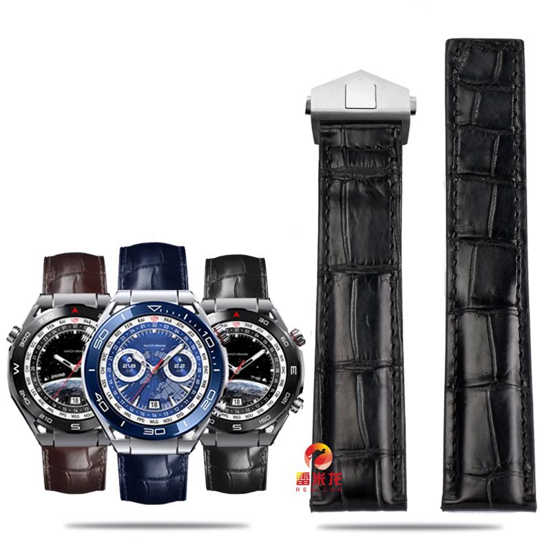 For Ultimate Crocodile Leather Watcband Huawei Watch GT3 Honor Smart Strap Casual Business TAG HEUER  Bracelet Blue Black 22mm