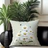 4 Pack Cushion Covers 45X45Cm Botanical Daisy Print With Ladybirds And Insects On Soft Sage Green For Living Room Decor
