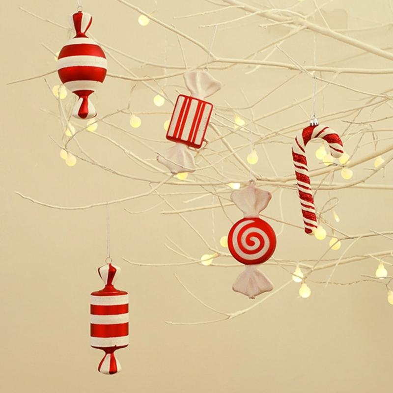 Christmas Candy Red White Decorative Pendant Charm Ornament Supplies for Tree Festival Party Decoration Gift Supplies