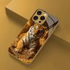 Gold Tiger Pattern Electroplated Glass Phone Case Suitable for iPhone 17 16 15 14 13 12 11 Pro/Max/Plus Shockproof Back Cover