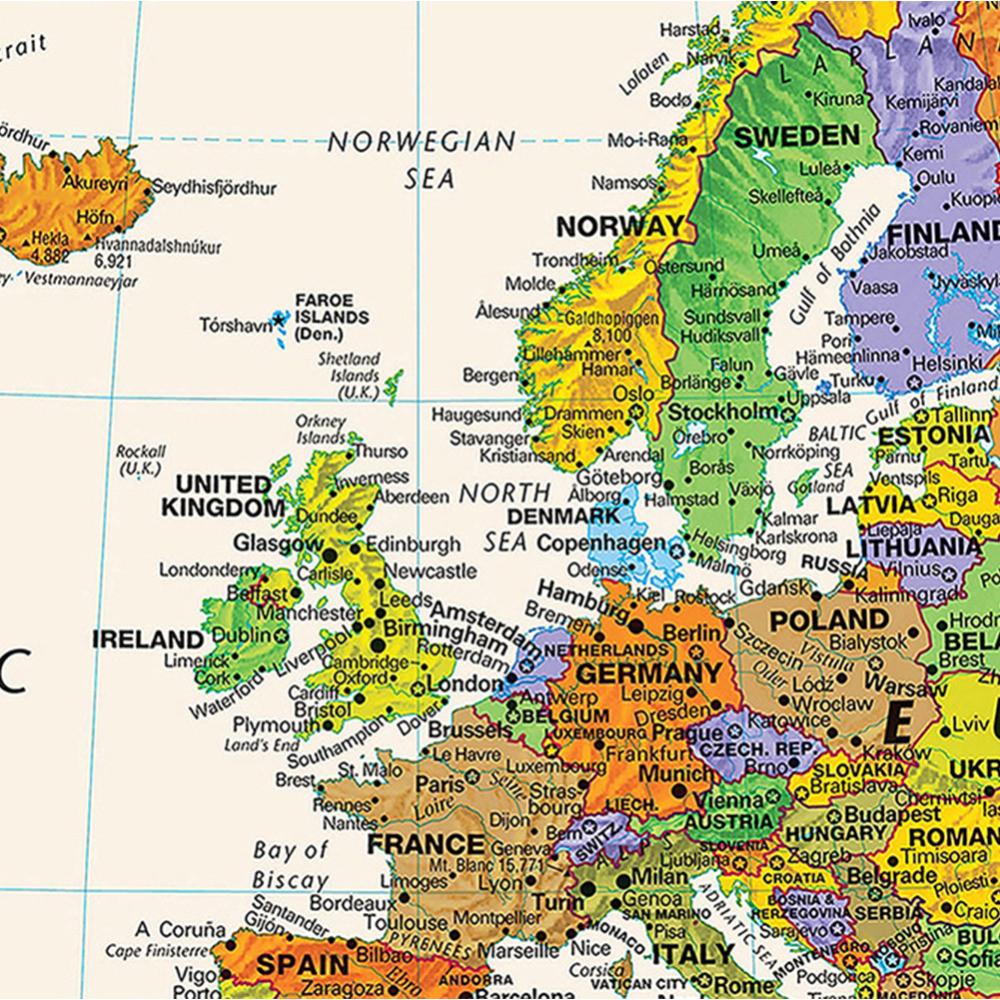 World Map-Countries with Cities,Unframed World Map,Wall Decor for Living Room,Bedroom,Home,Office,Modern Art,Travel Tool
