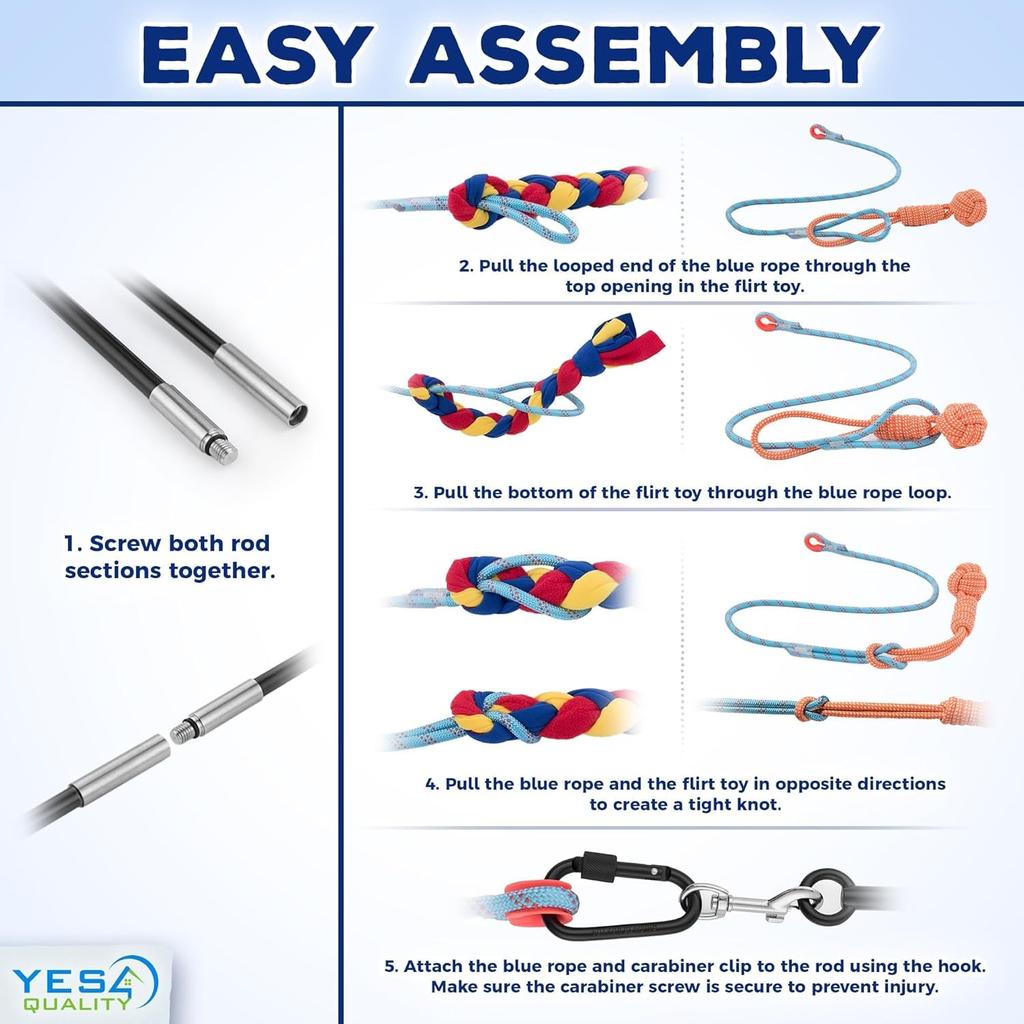 YES4QUALITY Flirt Pole for Dogs - Safe & Strong for Large Breeds with Nylon Cord - Spring Pole for Tug of War, Interactive Play & Puppy Training -
