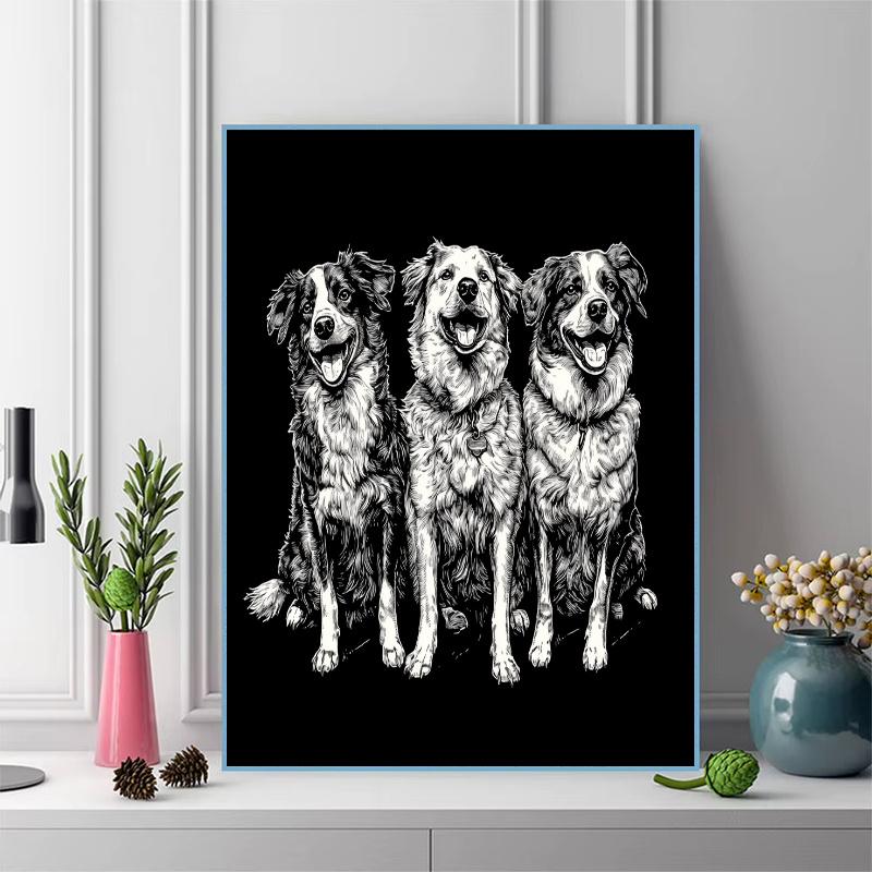 Black Australian Shepherd Pattern 3pcs 100% Round Full Drill 5D DIY Diamond Painting Embroidery Cross Stitch Rhinestone Décor