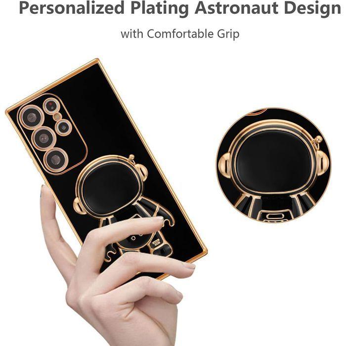 Coque pour Samsung Galaxy S26 Ultra, Silicone Souple Anti-Rayures avec Support Astronaute - Noir