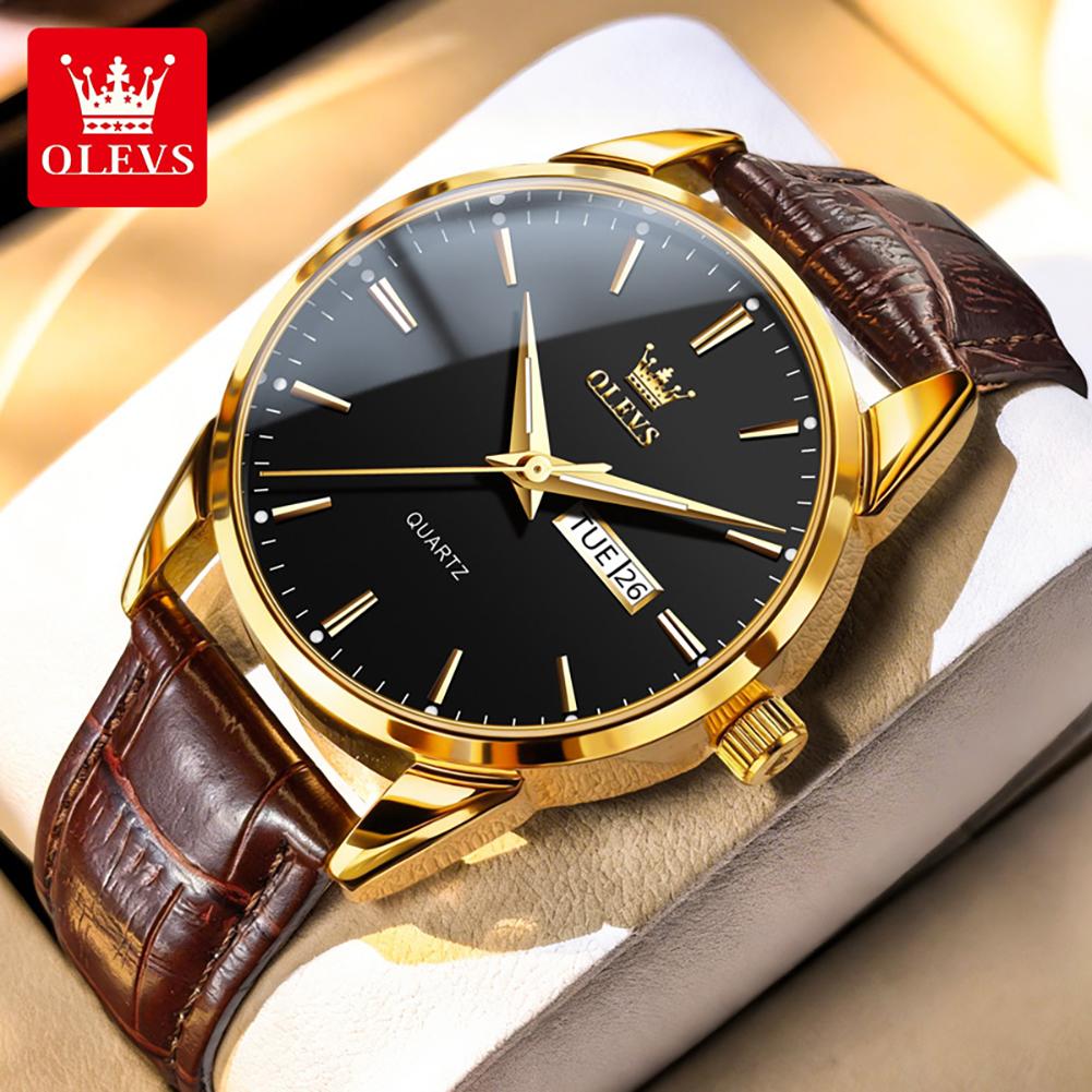 OLEVS 6898 Minimalist Quartz Watch for Men Original Leather Strap Waterproof Calendar Men's Wristwatch Fashion Casual Man Watch