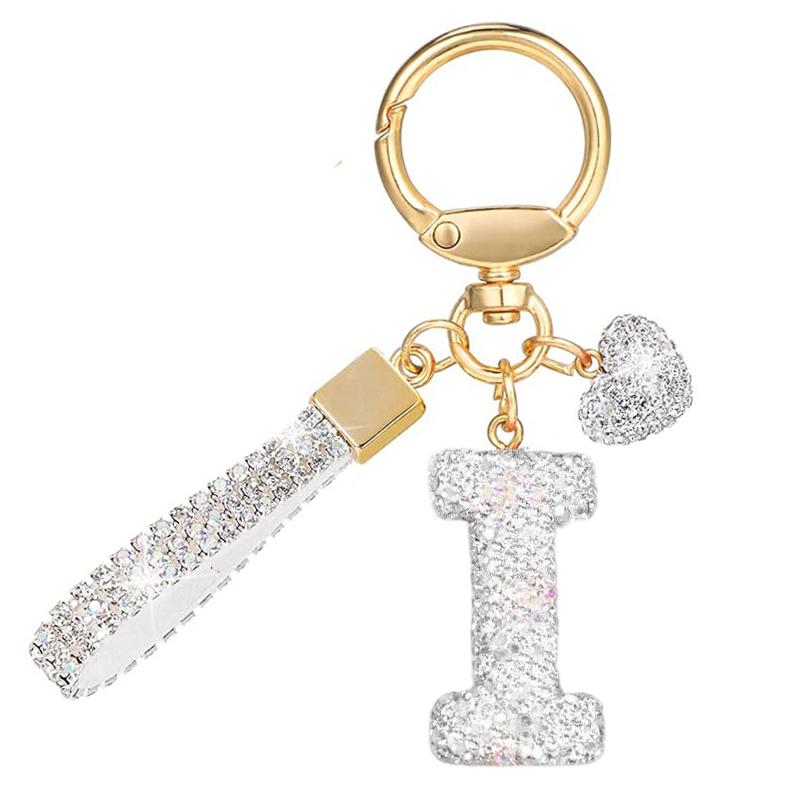 White Initial Keychain Shiny Cute A-Z Letter Key Chain Backpack Car Key Accessories Lanyard Couple Name Letter Pendant Gift