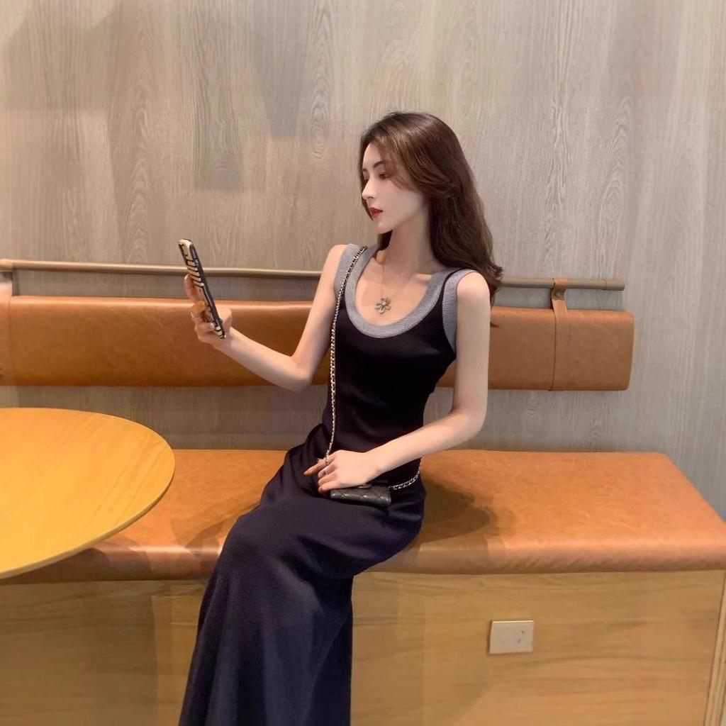 Women's French-Style Knitted Slimming Vest Dress - Summer Long Design