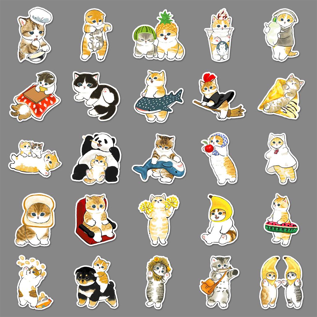100 Ręcznie malowanych naklejek graffiti z kociakami Spersonalizowane kreskówkowe urocze dekoracyjne naklejki gumowe na kubek do wody, telefon komórkowy