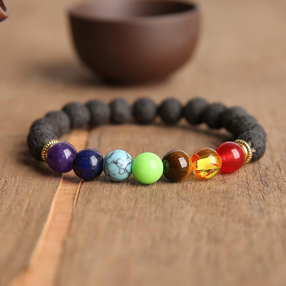 Volcanic stone colorful bracelet 8mm volcanic stone chalcedony beaded elastic rope bracelet natural volcanic stone colorful bracelet