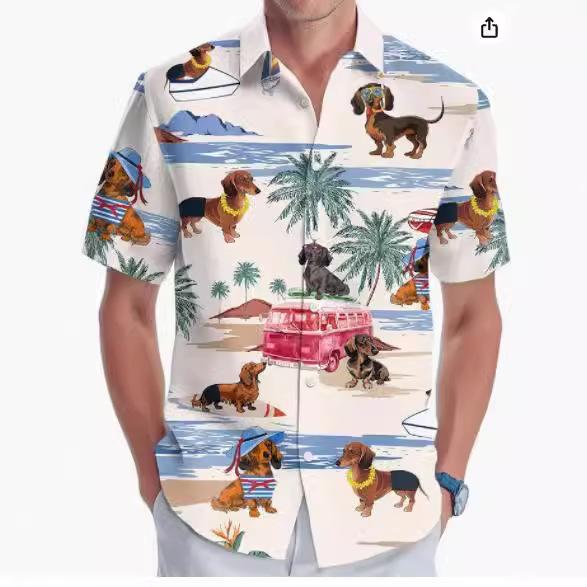 Summer Hawaiian Shirt Men's Fashion Digital Printing Short Sleeve One Hong Kong Trendy