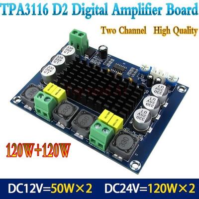 XH-M543 TPA3116D2 Dual Channel Amplifier Board 120W×2 DC 12-28V 24V with TL074C Op-amp Pre-amplifier High Power Stereo Audio Module