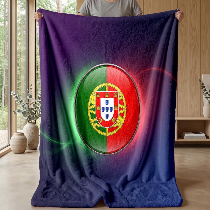 Portugal Football Printed Flannel Blanket Skin Friendly Warm Decorative Throw for Indoor Couch Bed Daily Use