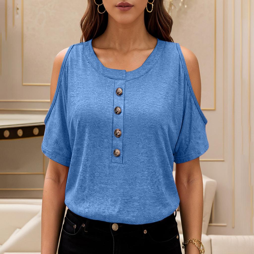 Women's Solid Color Round Neck Short Sleeved Top