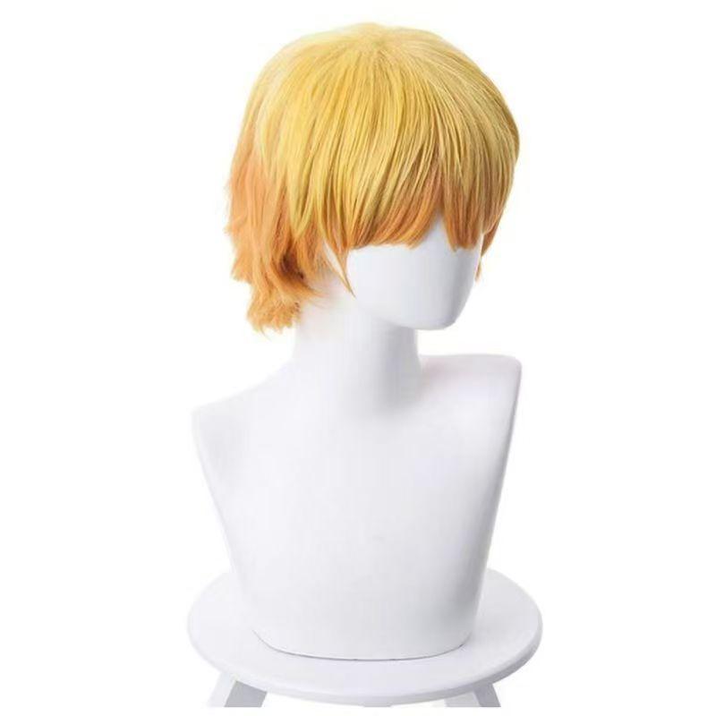 2026 Demon Slayer Zenitsu Agatsuma Cosplay Wig | Layered Yellow Ombre Full Cap with Natural Flick-Up Ends, Anime Hairstyle жёлтый