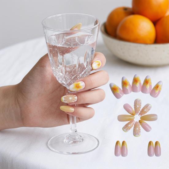 1 Set 3D Press on Nails Easy Removal Almond French Tip Stick-on Fake Nails Full Cover Glue on False Nails Women DIY Manicure Supplies