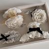 Elegant Pearl Bow Lace Hair Clip Claw - White Temperament Style