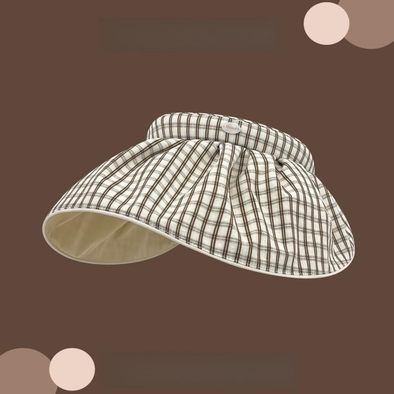 2026 New Plaid Open-Top Hats Girls,Women Face-Shielding,, Seaside And Beach Use Sunhat Wide Brim Foldable