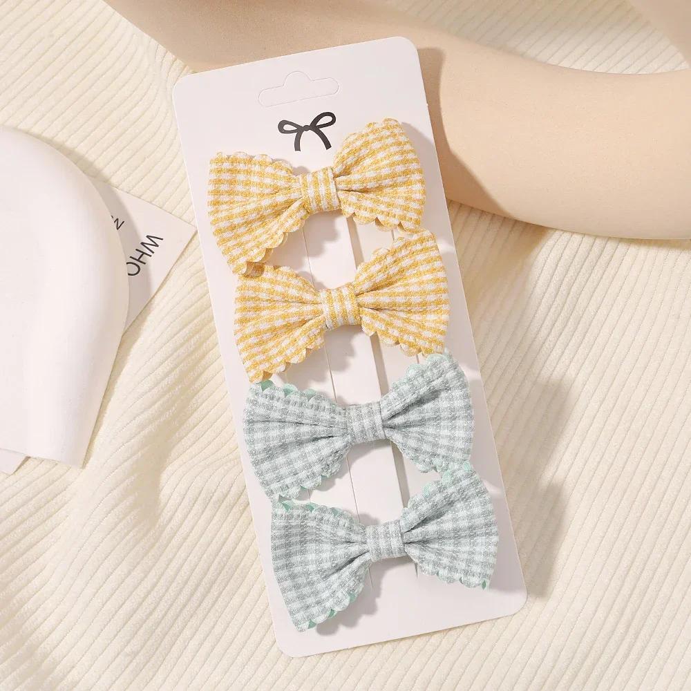 4Pcs/Set Candy Color Mini 2.5" Sweet Bows Hair Clips for Baby Girls Lovely Plaid Hairpins Hairgripes Headwear Hair Accessories