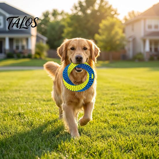 Tough Nylon Tug Toys Dog Dental Toy, Textured Woven Chew Interactive Teeth Cleaning Pet Care Round or Figure 8 Design, Washable Toy for Chewing