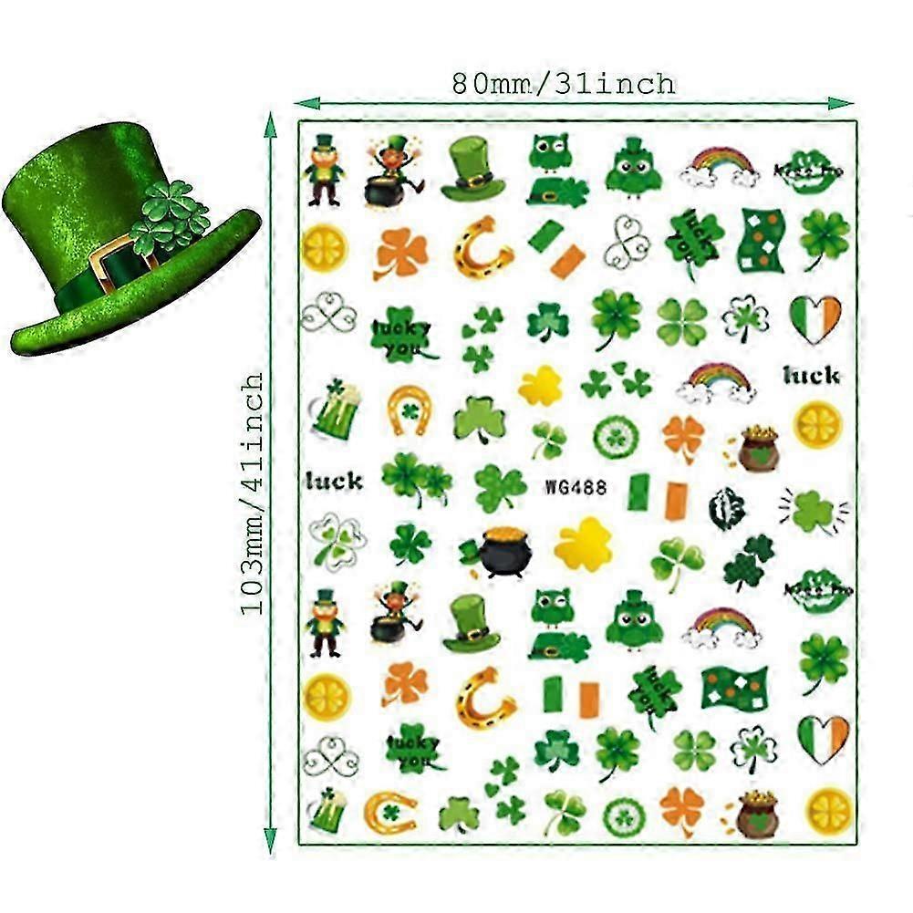 St. Patrick's Day Self-Adhesive Nail Art Stickers Decals Shamrocks Nail Stickers for Nail Supply Clover Leprechaun Dragon Luck of The Irish Nail Decal
