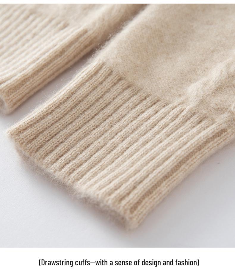 Autumn-Winter Cashmere Double-Strand Thickened Half-High Collar Cable Knit Pullover Sweater