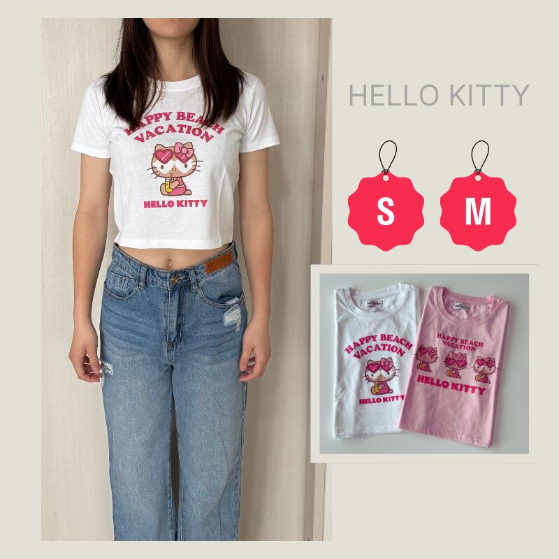 HELLO KITTY Cropped T-Shirt HAPPY BEACH DAY Sunburn Kitty-chan Juice Surfing Tsuji-chan