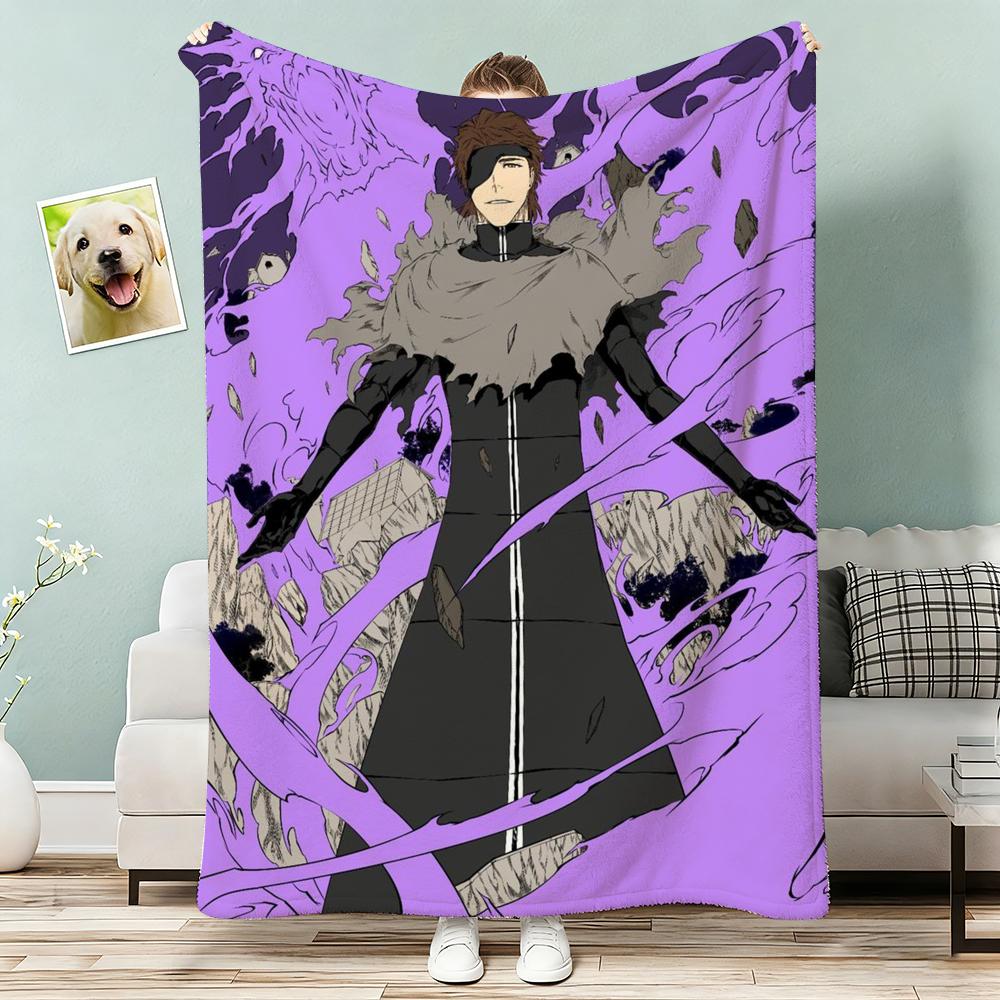 Sosuke Aizen Throw Lightweight 240G Flannel Blanket Soft Skin-Friendly For Summer Cooling