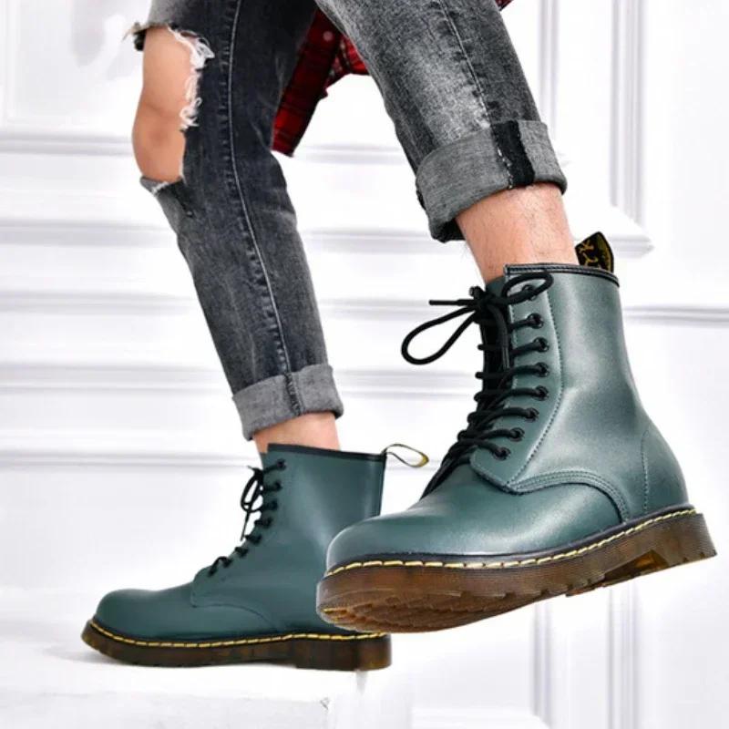 High Top Men's Shoes Classic Leather Boots Fashion Black Ankle Boots Outdoor Motorcycle Breathable Boots Women's Boot Size