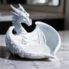 Jewelry Storage Dish with Dragon Design, White Plate for Earrings and Small Items On Desk, Shelf and Dresser Top for Home Display Use