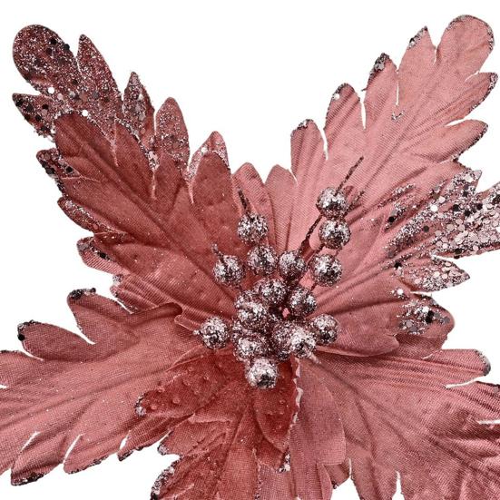 DYS Artificial Flowers with Gold Powder & Beads, Multi-Color Glitter Christmas Flowers, Multi-Layered Fabric Petals, Bendable Stems for Holiday