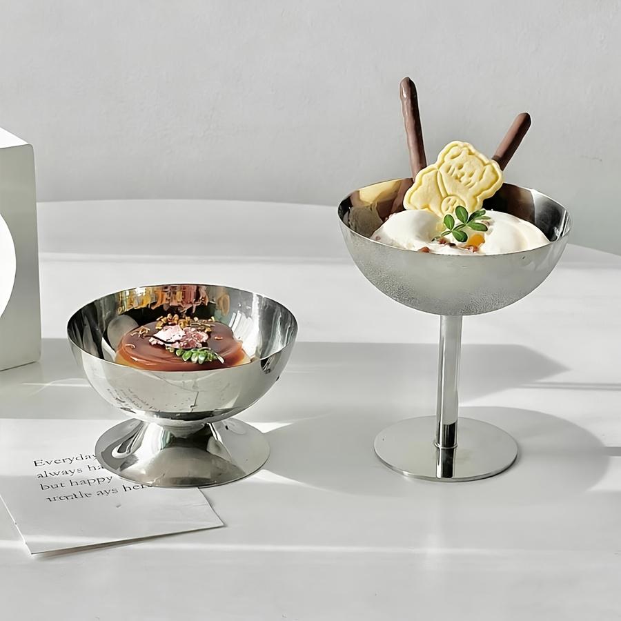 304 stainless steel ice cream cups, 5.07oz, with footed design, suitable for desserts, puddings, and mousse, mirror-polished, reusable