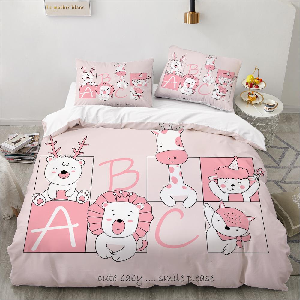 

Comforter Cartoon Animal Cute Hand Drawn Wildlife Letter Comforter For Kids Girls Pink Theme Comforter (quilt)-EU Single(135*200cm)3pcs
