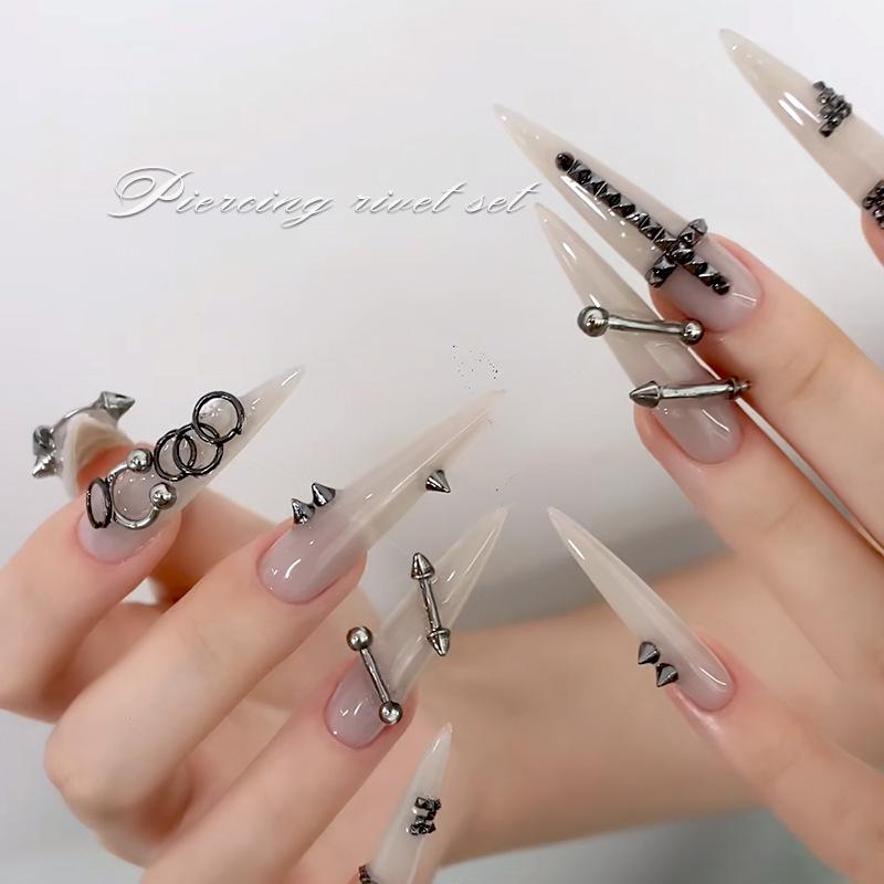 Punk-Style Metal Nail Ornaments: European & American Hot Girl Rivet Rings for DIY Wearable Nail Art