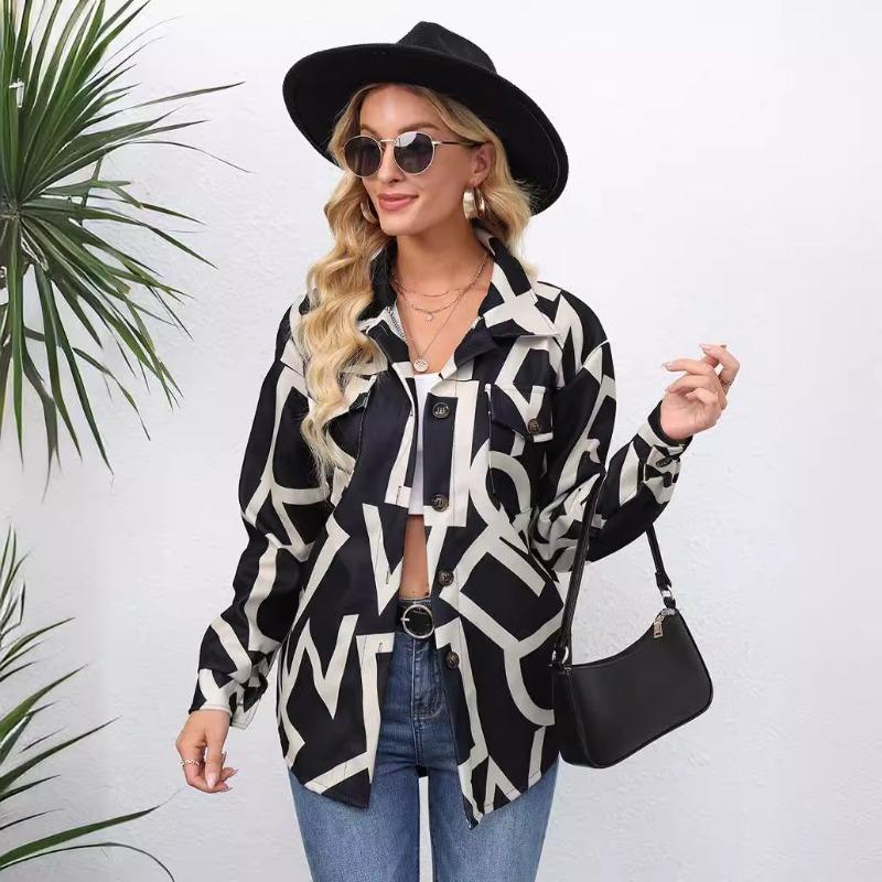 

Женская однобортная куртка средней длины с длинными рукавами и принтом на осень и зиму 2XL чёрный