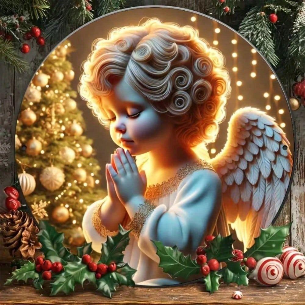 Metal Wall Art Poster Angel Wreath Round Christmas Home Decor Gift