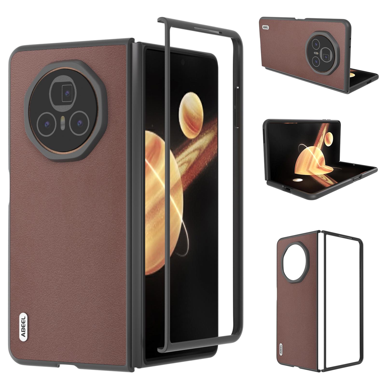 

ABEEL Чехол для Honor Magic V3 5G Натуральная коровья кожа+ПК Чехол для телефона Черный край Coffee