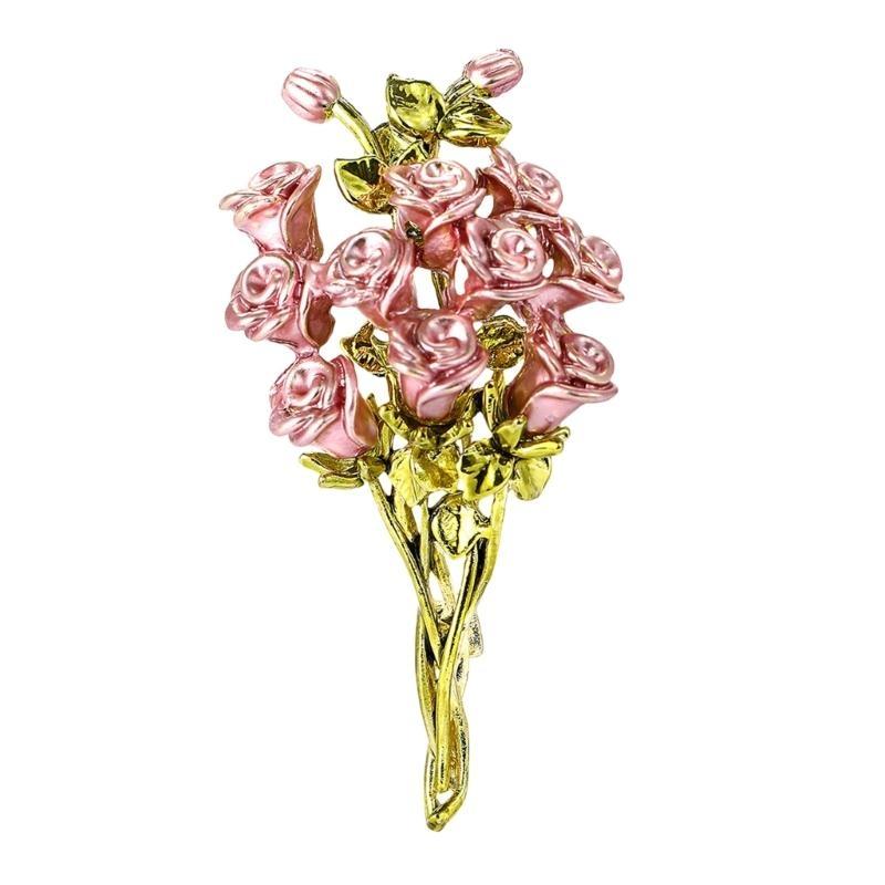 Pink Red Roses Flowers Brooches Lapel Pin For Women Beautiful Bouquet Plants Party Office Brooch Pins Gifts