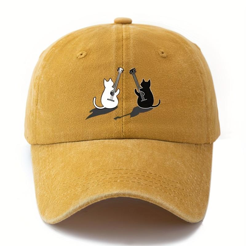 

Cat Guitar Pattern Baseball Hat Men s and Women s Outdoor Sunscreen Lightweight Duck Tongue Hat Event Festival Gift Adjustable жовтий