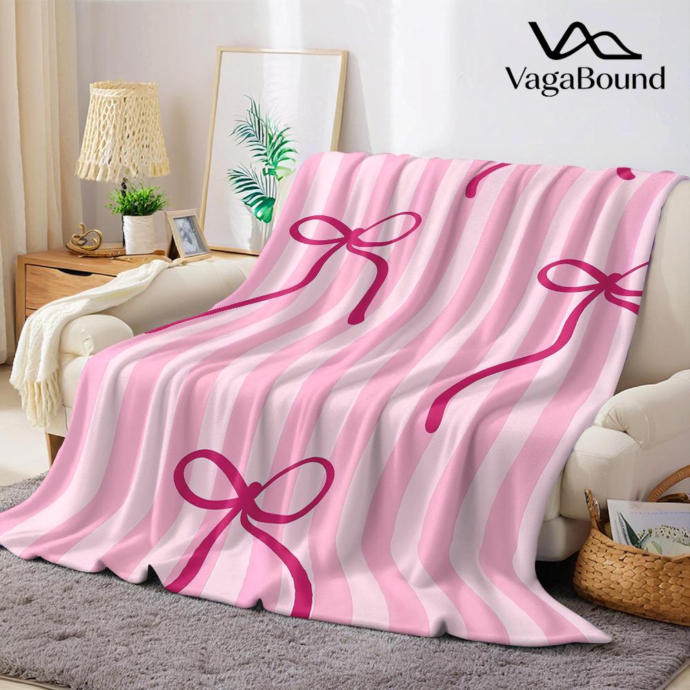 Crimson Bow Stripe Flannel Blanket Warm Soft Halloween Christmas Couch Warm Cozy Decorative Decor Gift for All Season