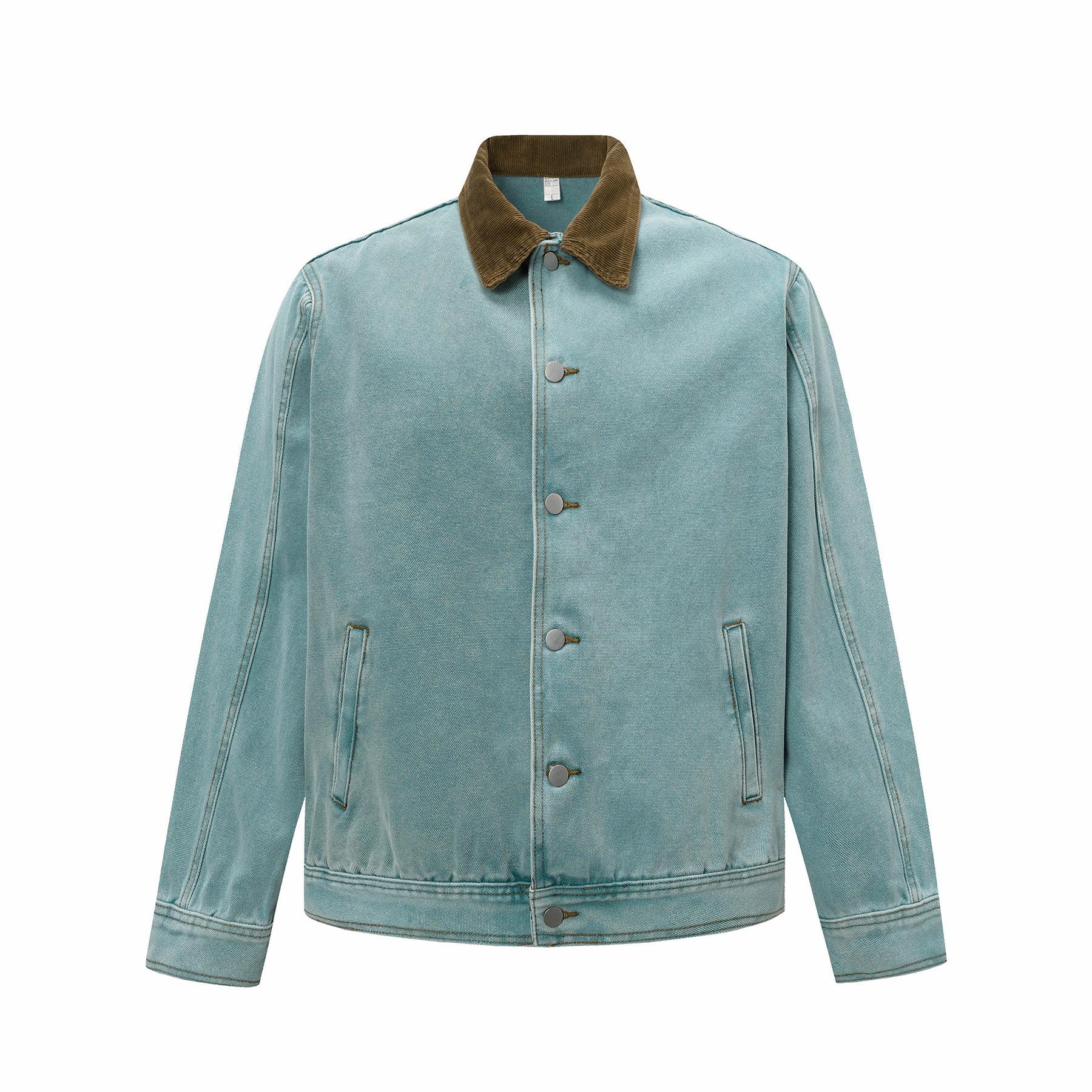 Men s spring American retro high-quality heavy washing tooling denim jacket jacket M морская волна