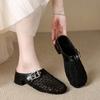 Fashion Fashion Baotou Slippers Summer New Round Head Mesh Cloth Metal Buckle Anti-slip Wear-resistant Heel Shoes