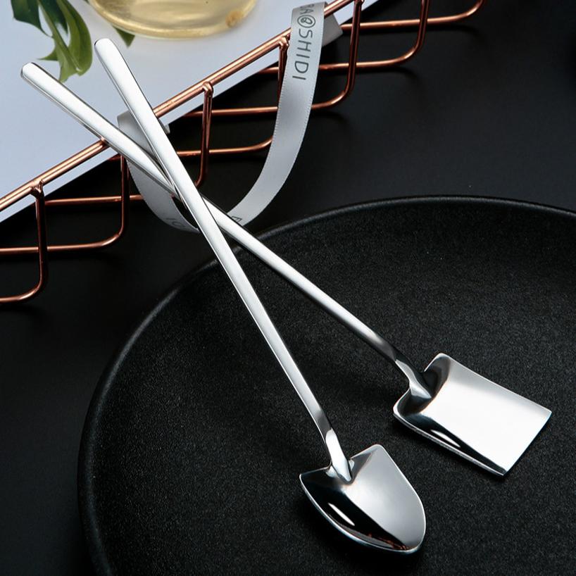 1 Pcs Retro Creative Spade Spoon 304 Stainless Steel Long Handle Coffee Stirring Spoon Net Red Dessert Watermelon Spoon