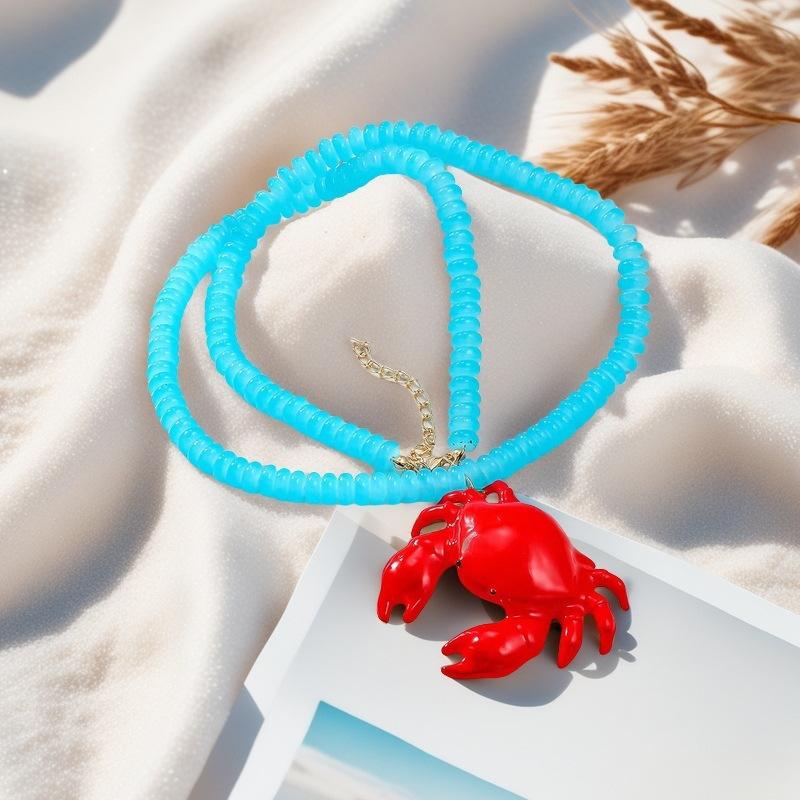 Summer ocean beach style red crab pendant necklace fashion women's accessories for vacation versatile