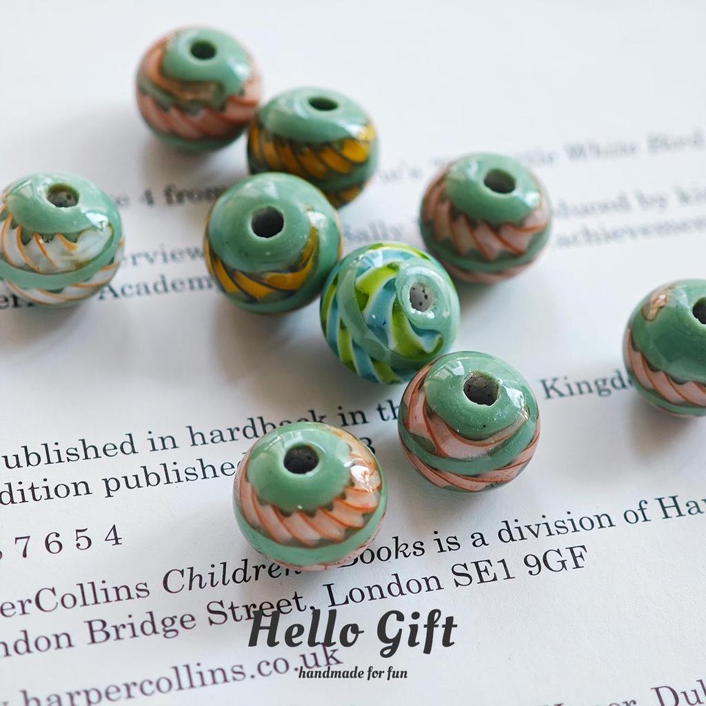 12mm West Asian Threaded Ribbon Candy Color Round Glass Beads for DIY Handmade Crafts